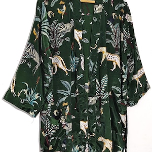 Jungle Print Silk Kimono Robe for Women,Luxury Bridal Robe, Boho Wedding Robe, Long Lounge Robe with Pockets,Honeymoon Gift, Bridesmaid Robe image 10