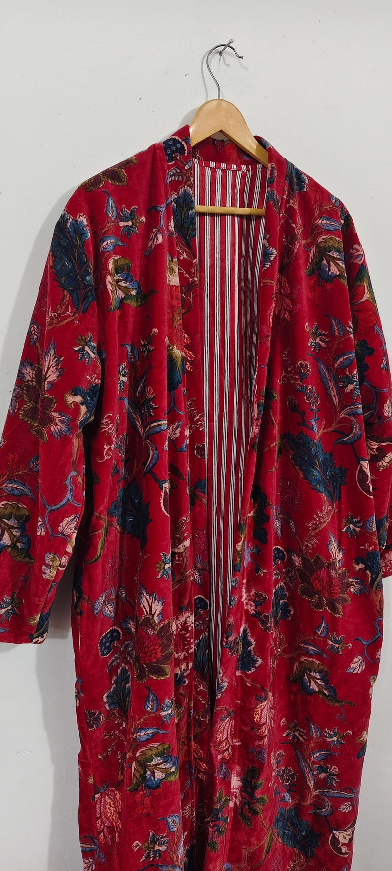Luxury Velvet House Robe, velvet cotton Kimono Robe, Dressing Gown,wedding robe Bridesmaid winter bathrobe women men gift reversible jacket image 15