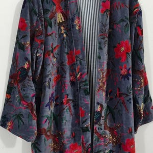 Luxury Velvet House Robe, velvet cotton Kimono Robe, Dressing Gown,wedding robe Bridesmaid winter bathrobe women men gift reversible jacket dark grey