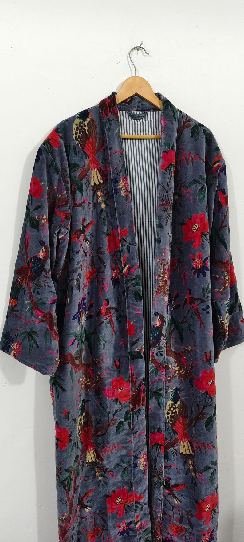 Luxury Velvet House Robe, velvet cotton Kimono Robe, Dressing Gown,wedding robe Bridesmaid winter bathrobe women men gift reversible jacket dark grey