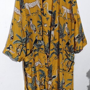 Jungle Print Silk Kimono Robe for Women,Luxury Bridal Robe, Boho Wedding Robe, Long Lounge Robe with Pockets,Honeymoon Gift, Bridesmaid Robe image 6