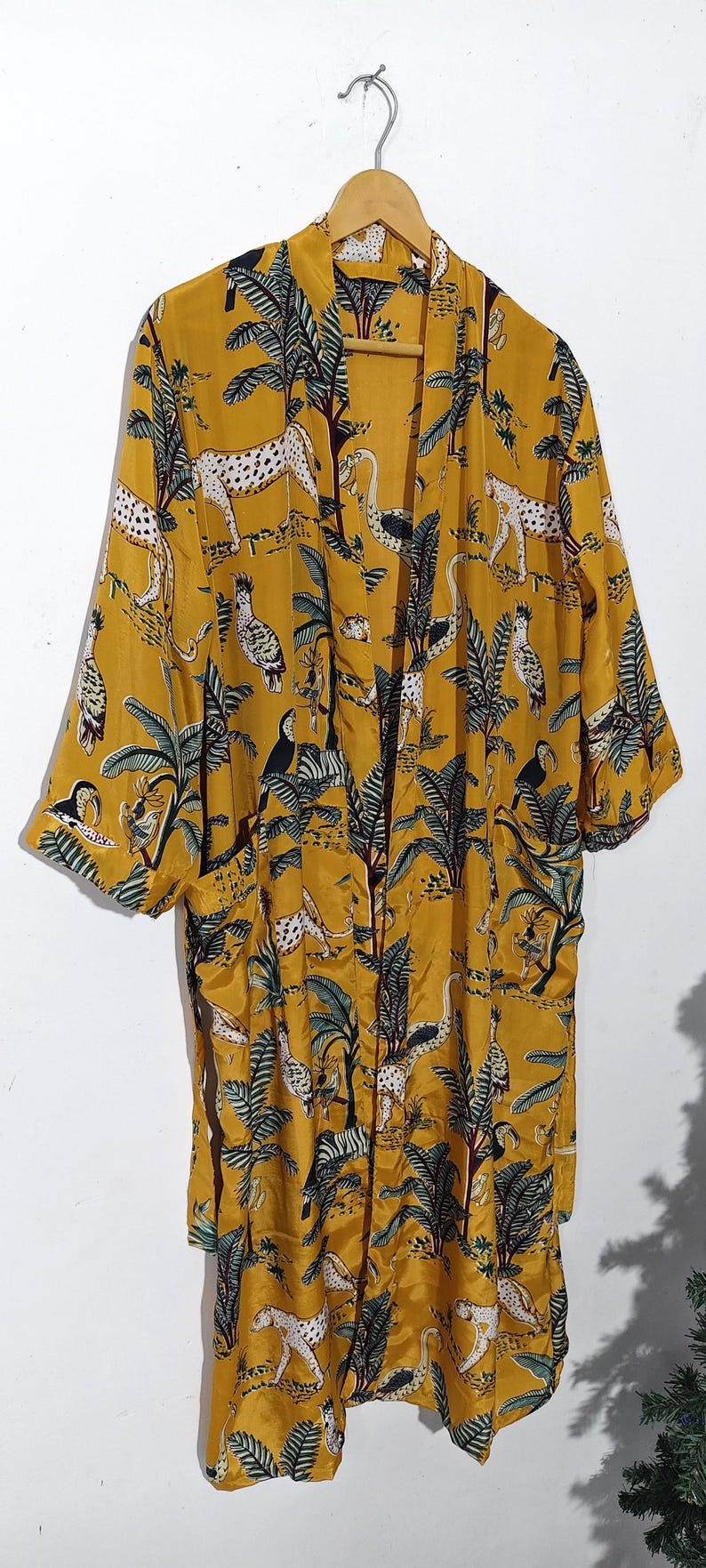 Jungle Print Silk Kimono Robe for Women,Luxury Bridal Robe, Boho Wedding Robe, Long Lounge Robe with Pockets,Honeymoon Gift, Bridesmaid Robe image 6