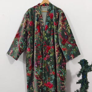 Luxury Velvet House Robe, velvet cotton Kimono Robe, Dressing Gown,wedding robe Bridesmaid winter bathrobe women men gift reversible jacket light green