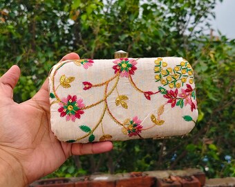 White Embroidery Designer Evening Party Clutch, Wedding Clutch, Favor Gift Bags, gift for her, shoulder bag, Clutch bag For Women.
