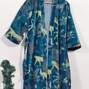 Luxury Velvet House Robe, velvet cotton Kimono Robe, Dressing Gown,wedding robe Bridesmaid winter bathrobe women men gift reversible jacket teal blue