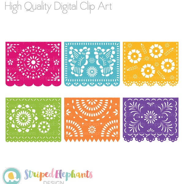 Mexikanische Banner Clip Art, SVG Cut Files, Quinceañera Clip Art, druckbare Papel Picado - FUN