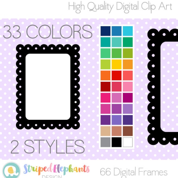 Dotted Scalloped Rectangle Digital Frames - Clip Art Frames - Instant Download - Commercial Use