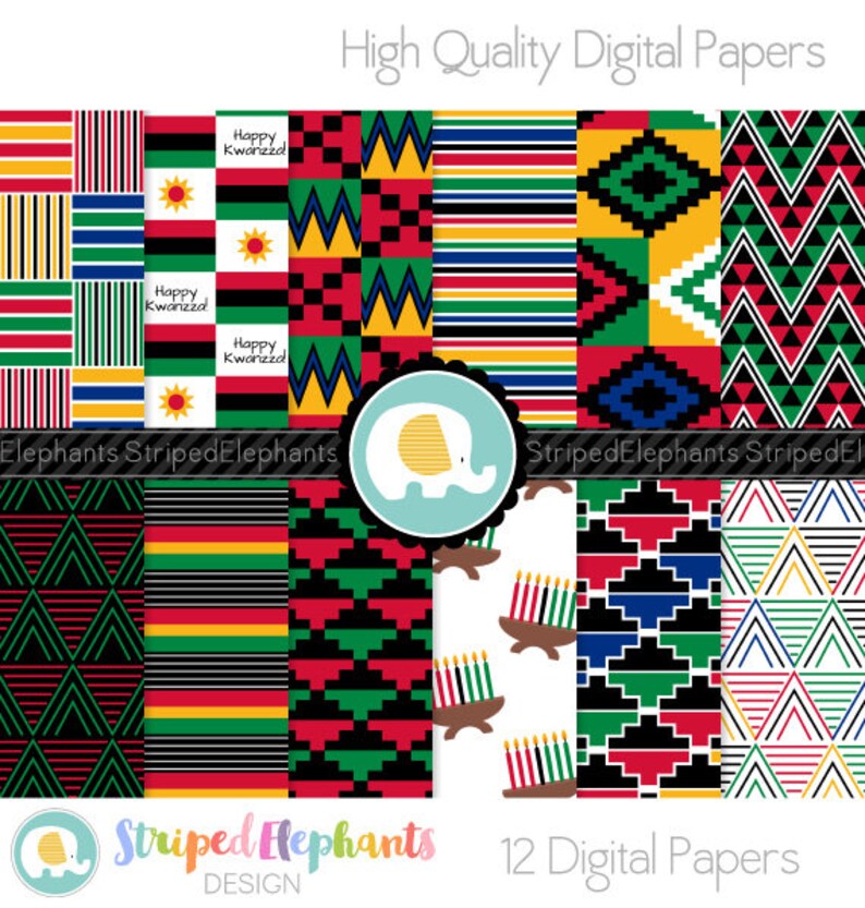 Kwanzaa Digital Papers, Kwanzaa Scrapbook Paper, Kwanzaa Digital Background, Instant Download, Commercial Use image 1