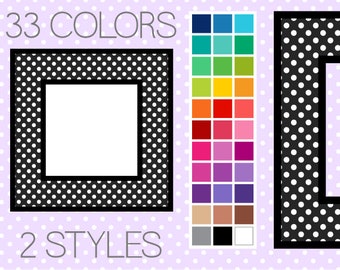 Polka Dot Square Digital Frames - Printable Clipart Borders - Clip Art Frames - Instant Download - Commercial Use