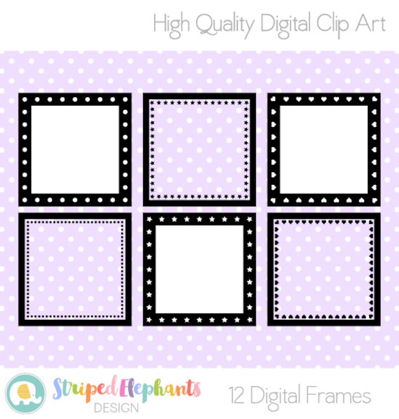 Square Digital Frame Collection 2 Clipart Frames Instant Download Commercial Use image 1