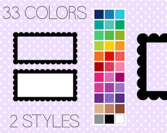 Scalloped Rectangle Clip Art Labels - Printable Labels - Clipart Borders - Instant Download - Commercial Use