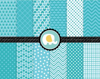 Aqua Digital Paper Pack, Turquoise Digital Scrapbook Paper, Teal Digital Papers, Printable Paper, Instant Download