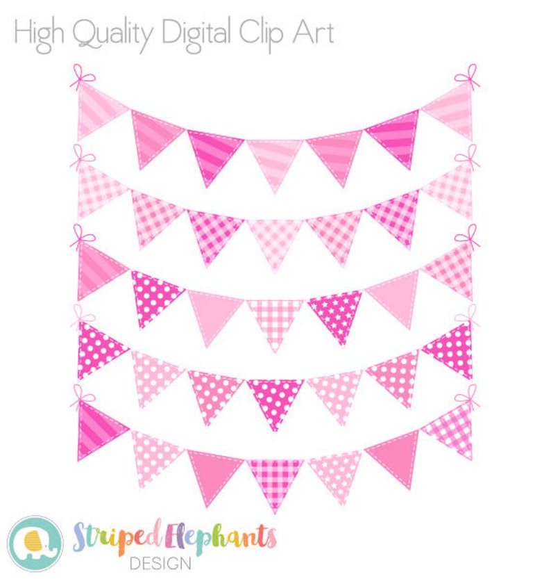 Baby Shower Clip Art Instant Download Pink Bunting Clip Art Baby Girl Bunting Flags Clipart Commercial Use