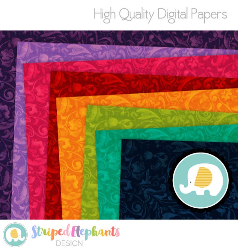 Swirly Floral Digital Paper Pack Digital Scrapbook Paper Instant Download Commercial Use image 1