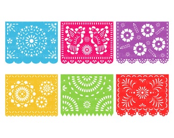 Papel Picado Clipart, Cut Files, Printable Mexican Banners Clip Art, Cinco de Mayo Clip Art