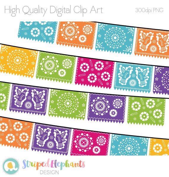 Papel Picado Clipart Digital Fiesta Mexican Banners Clip Art Etsy