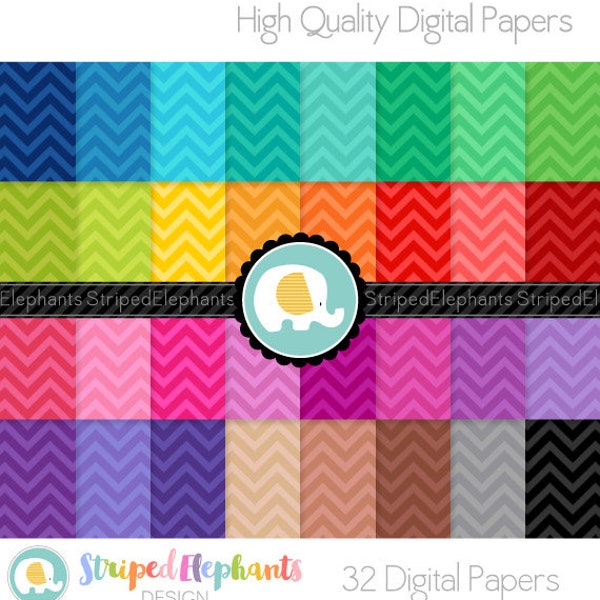 Chevron Digital Paper Bright, zigzag digital background, chevron scrapbook paper, zigzag digital paper, Commercial Use