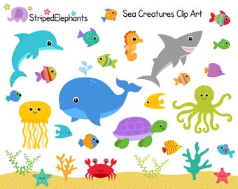 Sea Creatures Clip Art - Under the Sea Clipart - Ocean Animals Clip Art - Instant Download - Commercial Use