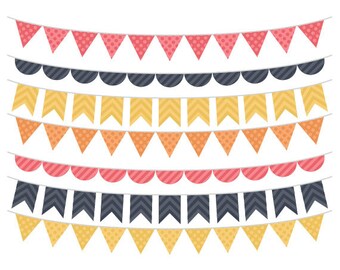 Hand drawn doodle bunting clipart Black and white flag clip