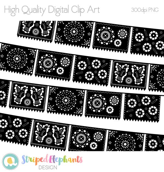 Papel Picado Clipart Mexican Fiesta Banners Clip Art Cinco Etsy