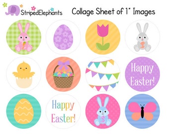 Easter Digital Collage Sheets - 1 Inch Circle Images - Bottle Cap Images - Instant Download - Commercial Use