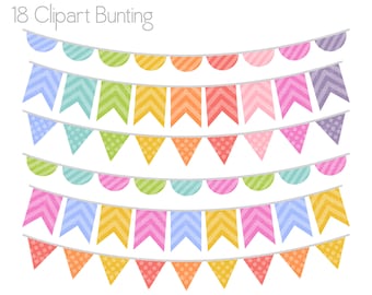Colorful Bunting Clip Art - Rainbow Bunting Clipart - Bunting Graphics - Commercial Use - Instant Download