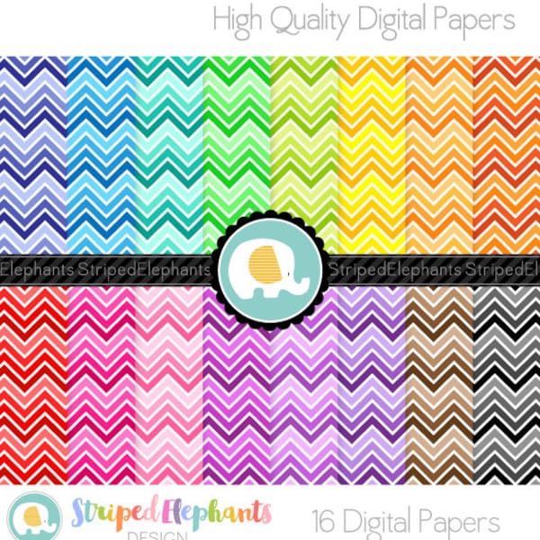 Digital Scrapbook Paper, Chevron Gradient Digital Papers, chevron digital background, Instant Download, Commercial Use