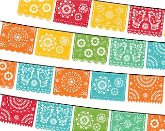 Papel Picado Clipart, Cut Files SVG, Printable Mexican Banners Clip Art, Cinco de Mayo Clip Art - PARTY