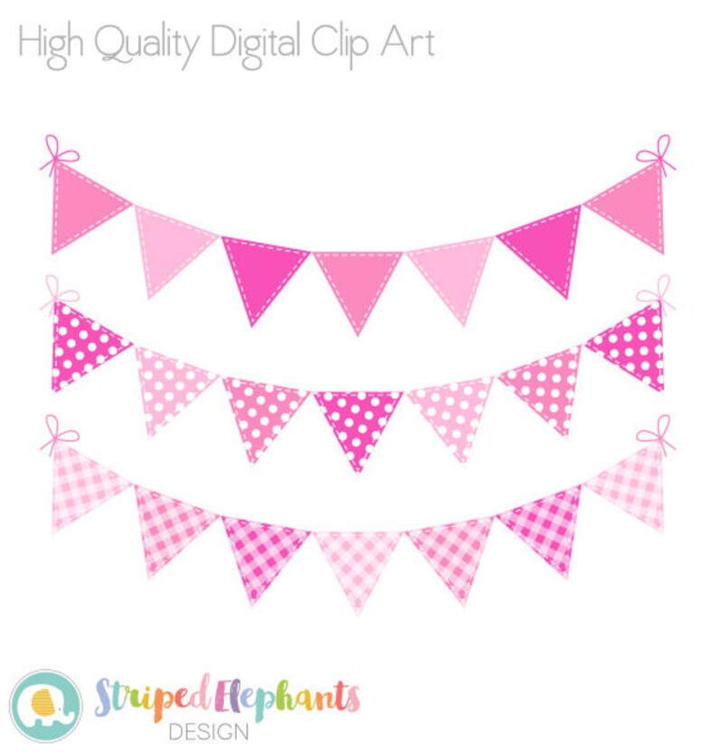 Baby Shower Clip Art Instant Download Pink Bunting Clip Art Baby Girl Bunting Flags Clipart Commercial Use