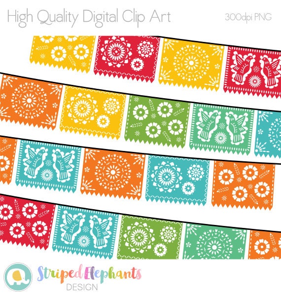 Papel Picado Clipart Digital Fiesta Mexican Banners Clip Art Etsy