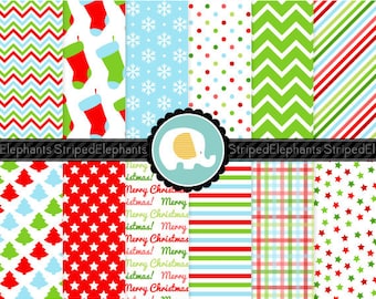 Christmas Digital Paper Pack Red, Green and Blue, Christmas digital scrapbook paper, Christmas background, Commercial Use