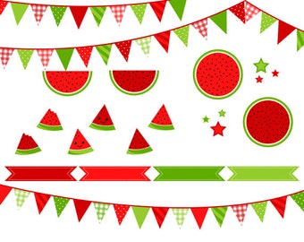 Watermelon Clip Art, Fruit Digital Clip Art, Cute Clipart, Summer Clipart, Instant Download, Commercial Use