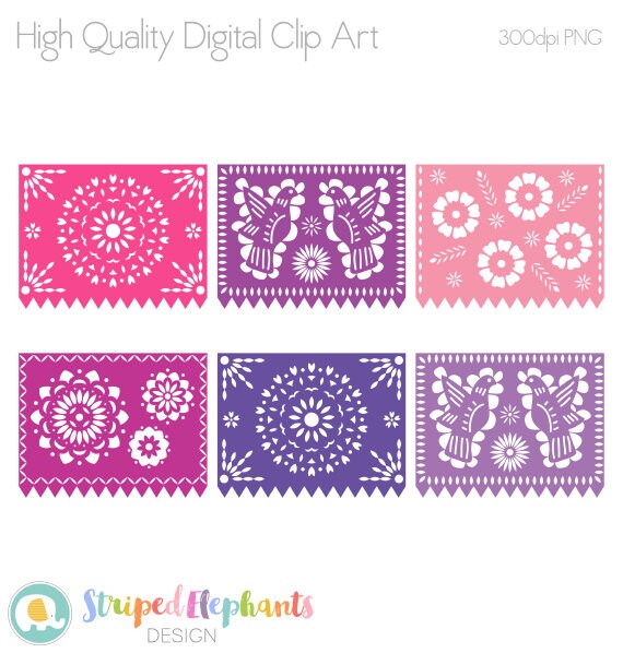 Papel Picado Clipart Digital Fiesta Mexican Banners Clip Art Etsy