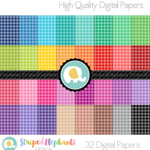 Gingham Digital Papers White, gingham digital scrapbook paper, check digital paper, gingham digital background, Commercial Use
