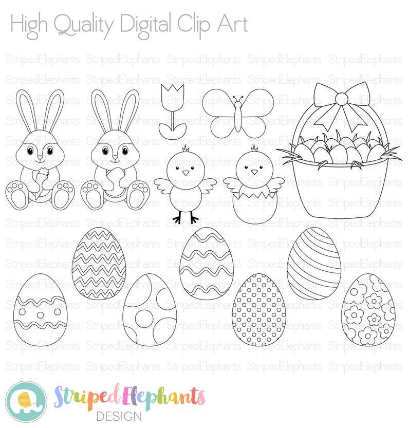 Easter Digital Stamps Easter digi stamps Easter Bunny Line Etsy