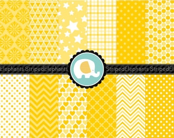 Yellow Digital Scrapbooking Papers, Yellow Digital Paper Pack, Sunny Digital Paper Pack, Instant Download, Commercial Use