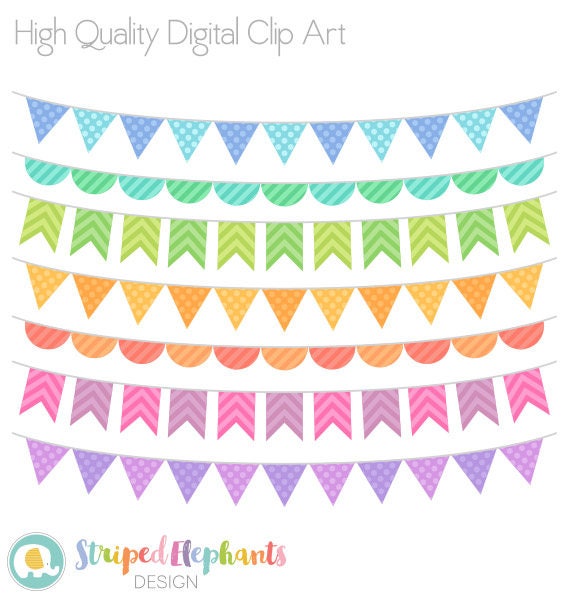 Pastel Bunting Clip Art Easter Banner Flags Clipart Digital Etsy