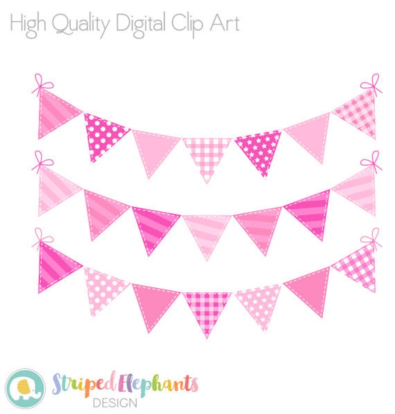 Baby Shower Clip Art Instant Download Pink Bunting Clip Art Baby Girl Bunting Flags Clipart Commercial Use