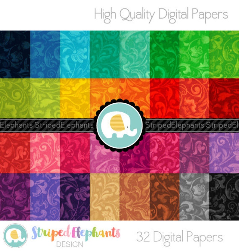 Swirly Floral Digital Paper Pack Digital Scrapbook Paper Instant Download Commercial Use image 2