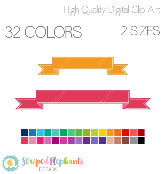 Straight Banners Clip Art Ribbon Banner Digital Clipart Etsy