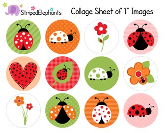 Lady Bug Digital Collage Sheets - 1 Inch Circle Images - Bottle Cap Images - Lady Beetle - Instant Download - Commercial Use