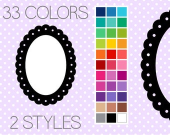 Dotted Scalloped Oval Digital Frames - Clipart Frames - Instant Download - Commercial Use