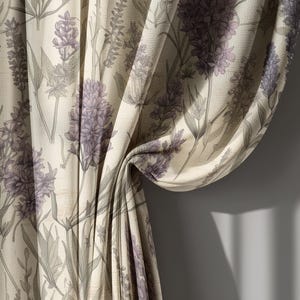 Purple Lavender Floral Linen Curtains, Botanical Pattern Drapes for Living Room – Custom Size Window Treatment, Curtain Valance Option