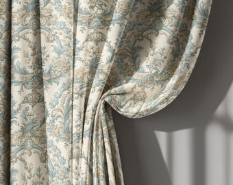Cortinas de lino con estampado floral beige, cortinas victorianas, panel de ventana barroco, estampado botánico vintage, decoración elegante para el hogar, cortina opaca.