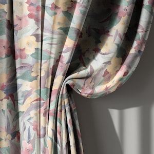 Pastel Watercolor Floral Linen Curtains, Blush and Yellow Botanical Drapes in Soft Boho Style – Custom Size Window Treatment for Living Room