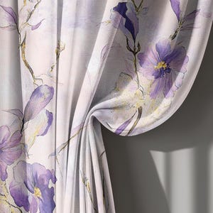 Lavender and Lilac Victorian Linen Floral Curtains, Romantic Vintage Style Drapes for Living Room or Bedroom, Custom Size, Window Treatment