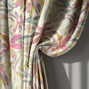 Fuchsia and Lime Green Botanical Linen Curtains – Bohemian Tropical Leaf Drapes, Watercolor Plant Pattern, Vibrant Window Treatment