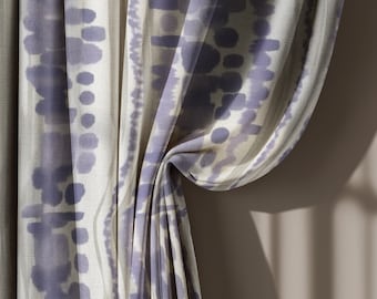 Purple Lavender Ikat Style Linen Curtains, Contemporary Window Panels in Soft Grey Tones – Custom Size Blackout Drapes for Living Room