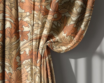 Orange and Beige Art Nouveau Linen Curtains, Vintage Floral Drapes for Living Room – Blackout Curtain, Custom Size Window Treatment
