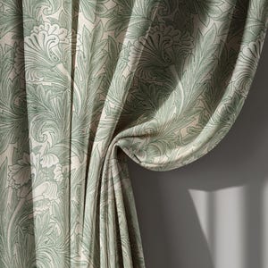 Green and Beige William Morris Style Floral Curtains, Vintage Botanical Pattern Drapes for Living Room or Bedroom, Rod Pocket Window Panel